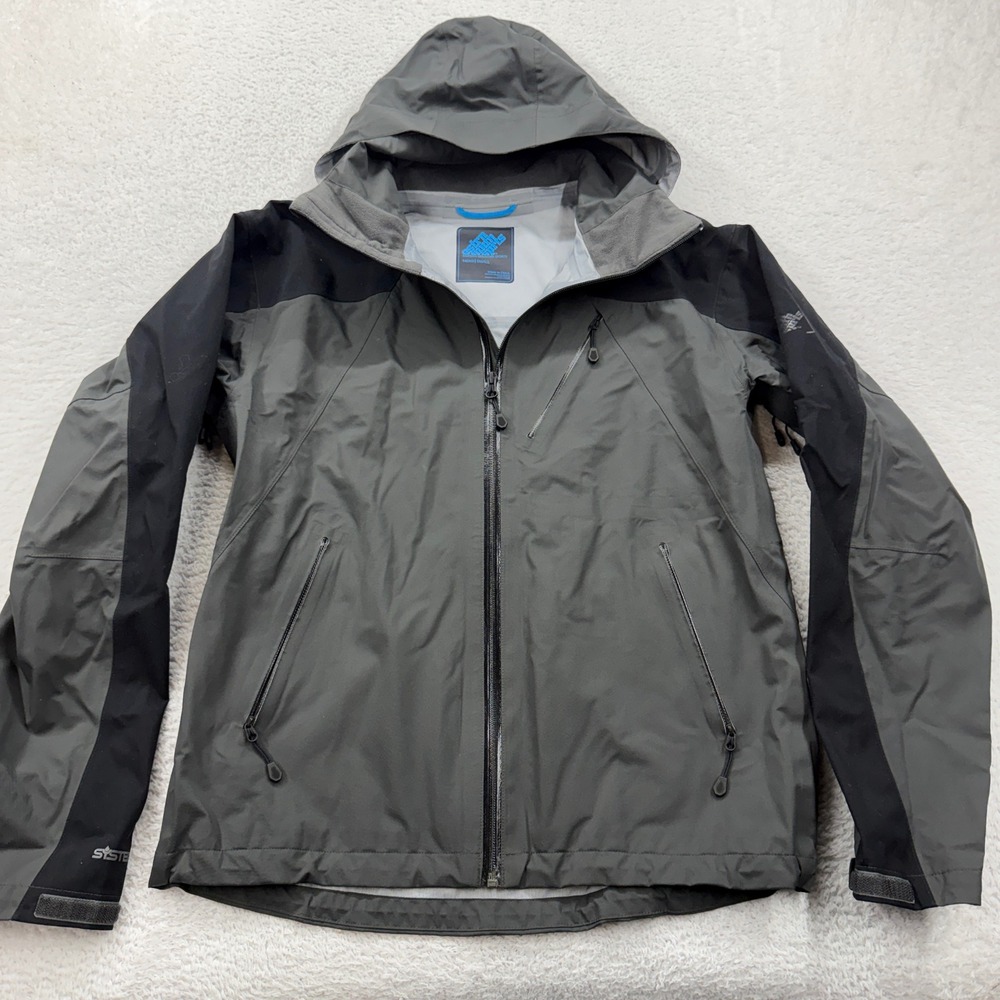 EMS Eastern Mountain Sports System 3 Hooded Jacket Mens Small Grey Black Shell